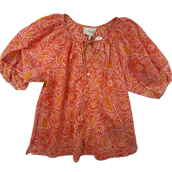 NEW Cleobella Layla Short Sleeve Peasant Top Women Small Coral Floral Bohemian - Picture 2 of 10